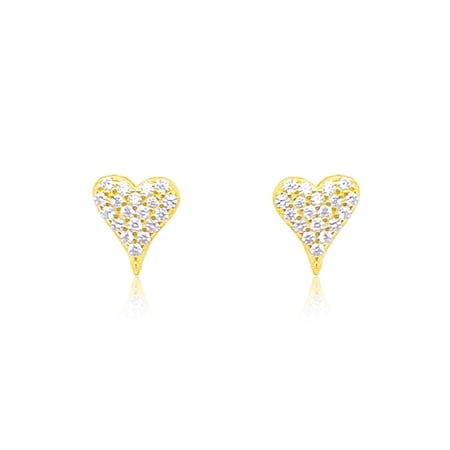 Lauren Klein Yellow Gold-Tone CZ Heart Stud Earrings, 2 Pieces