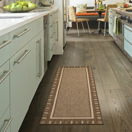 Ottomanson Jardin Collection Contemporary Bordered Design Indoor/Outdoor Jute Backing Area Rugs and Runners, Brown