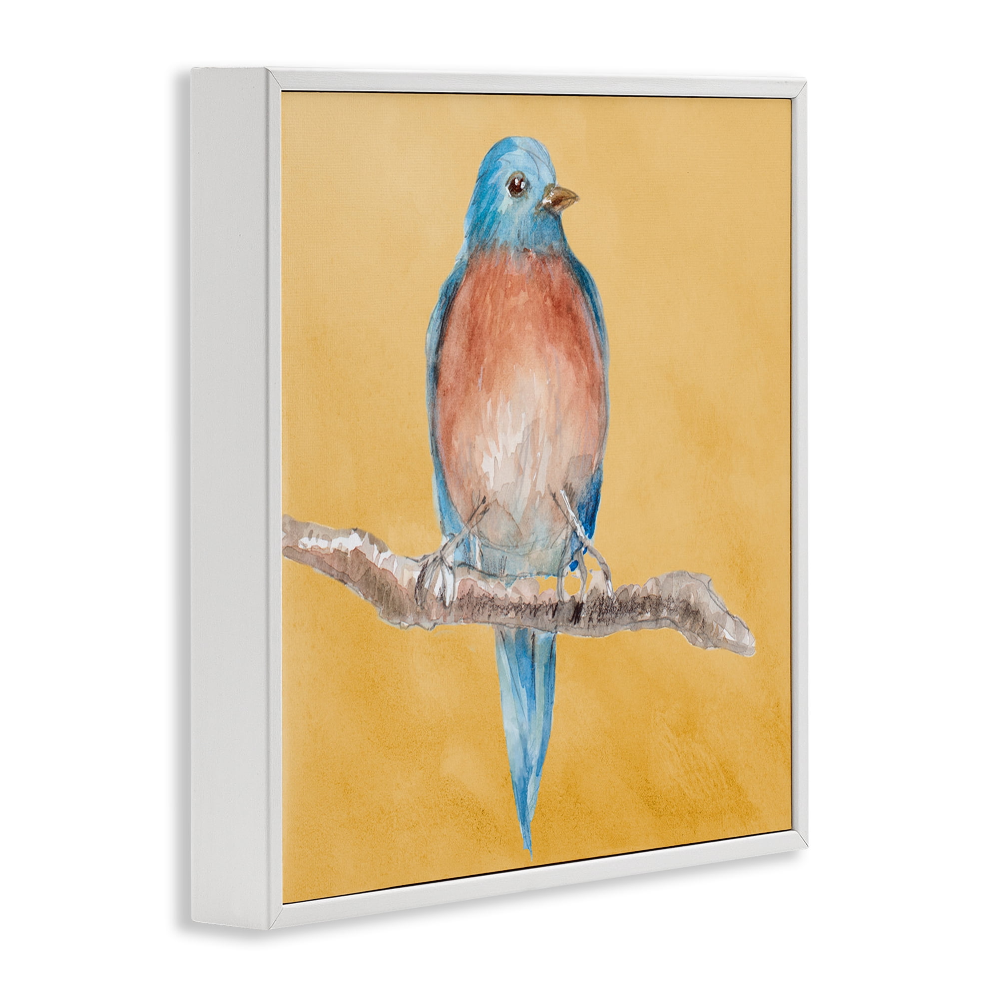 Stupell Industries Traditional Bluebird Perched Animals & Insects Painting White Framed Art Print Wall Art, 24 x 24