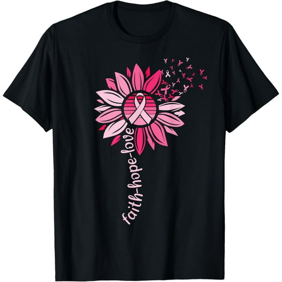 Faith Hope Sunflower Pink Breast Cancer Awareness Warrior T-Shirt