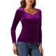 thumbnail image 4 of INSPIRAR CHIC Tops de terciopelo para mujeres, camiseta elegante de manga larga con escote corazón, XS, púrpura rojo, 4 of 6