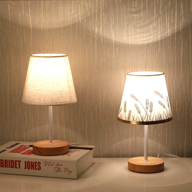 Lámpara de mesa pequeña con USB de tela de madera maciza creativa, lámpara de noche para dormitorio, estudio, dormitorio, luz LED de noche, lámpara de ambiente decorativa