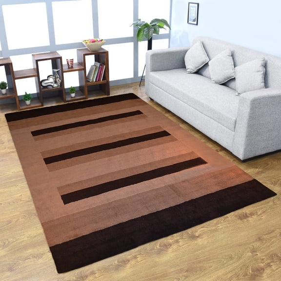 Rugsotic Carpets Handmade Rugs Hand Knotted Loom Rectangle 8'x10' Brown Light Beige Silk Mix for Indoor Use