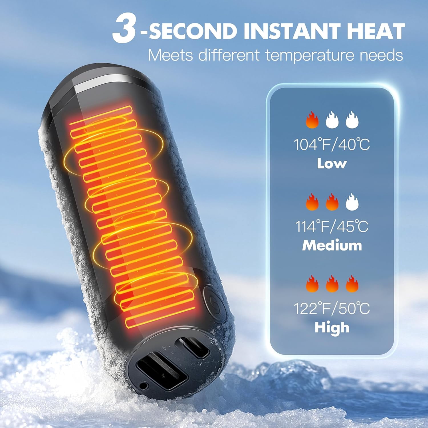 ABCISI 3 in 1 AI Hand Warmers Rechargeable 2 Pack, Magnetic Electric Hand Warmers, Flashlight Function, 5000mAh-3-Level Heat, Slim Pocket, Outdoors, Camping, Hunting, for Men and Women