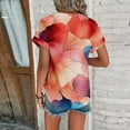 thumbnail image 6 of GaThRRgYP Summer Printed Short Sleeve Blouse - Women's Trendy Top,Ladies' Fashionable Printed Round Neck Curved Hem Short Sleeved Top Red XXL, 6 of 7