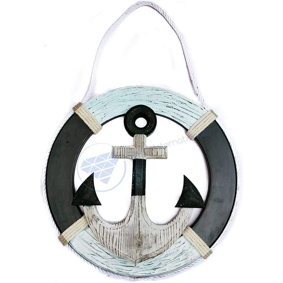20" Beautiful Nautical Wooden Life Ring Roped with Pine Anchor | Maritime Ocean Sea Decor Gift | Nagina International