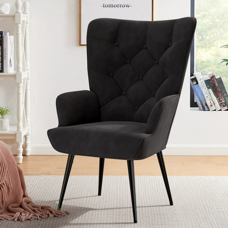 Hawsaiy Wingback Velvet Accent Chair, High Back, Black photo 7