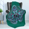 thumbnail image 4 of Kraken Soft Flannel Fleece Throw Blanket, Zentangle Animal Totem Vintage Hippie Image Art, Cozy Plush for Indoor and Outdoor Use, 60" x 80", Petrol Blue Mauve, by Ambesonne, 4 of 5
