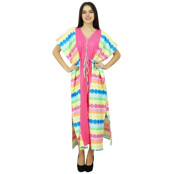 Bimbae Womens Long Cotton Pannel Caftan Designer Collection Beach Cover Up Kaftan Dress