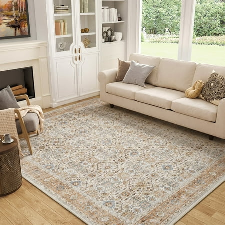 SIXHOME 9 x12  Area Rugs for Living Room Washable Rugs Vintage Floral Living Room Rug Traditional Aesthetic Carpet Soft Large Rugs for Bedroom Dining Room Office Nursery Retro Home Decor Orange