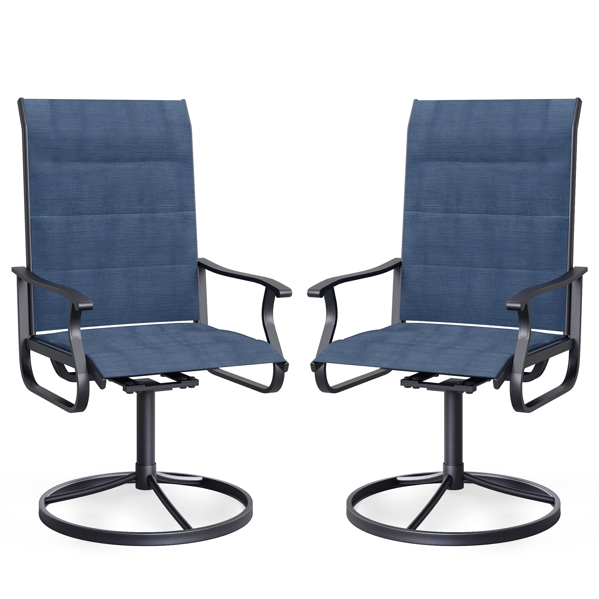 Techmilly Patio Swivel Chairs Set of 2, Outdoor Dining Chairs High Back Padded All Weather Breathable Textilene Outdoor Swivel Chairs with Metal Rocking Frame for Lawn Garden Backyard Deck, Navy Blue