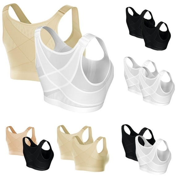Chroia 2-Pack Science Posture Bra - Front Closure Wireless Sports Support
