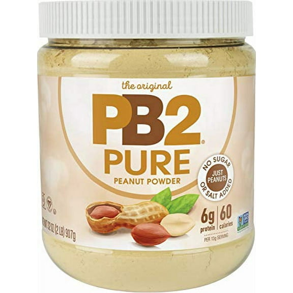 PB2 Pure Peanut Butter Powder - [2 lb/32 oz Jar] - No Added Sugar, No Added Salt, No Added Preservatives - 100% All Natural Roasted Peanuts - 6g of Plant-Based Protein