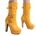thumbnail image 4 of PiGOGI Women's High Heel Boots Belt Buckle Fashion Winter Fall Boots for Women Thick Sole Comfortable Punk Style Stylish OTK Boots Yellow 43, 4 of 6