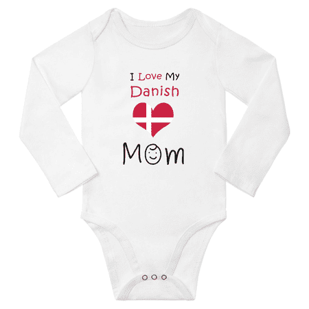 

I Love My Danish Mom Baby Long Slevve Bodysuits Unisex Gifts (White 12-18 Months)