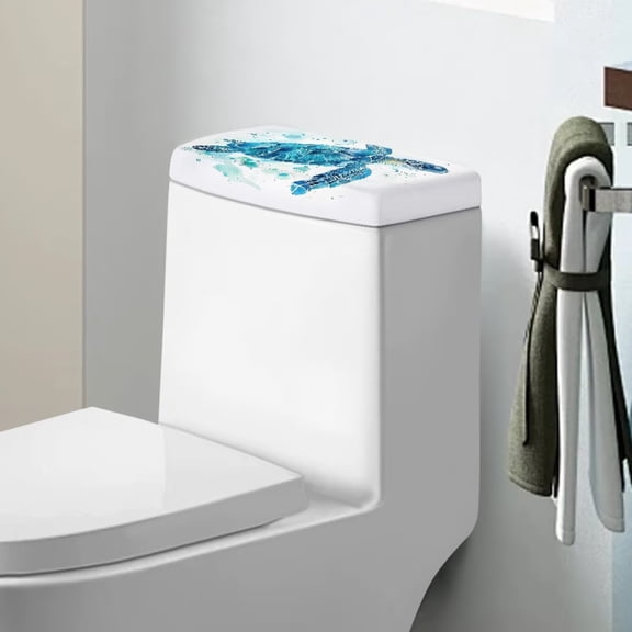 Renewold Watercolor Sea Turtle Print Toilet Tank Lid Cover for Bathroom Decor, Dust-proof Toilet Tank Lid Cover with Elastic Edge Fits Most Standard Toilets Tanks, Blue