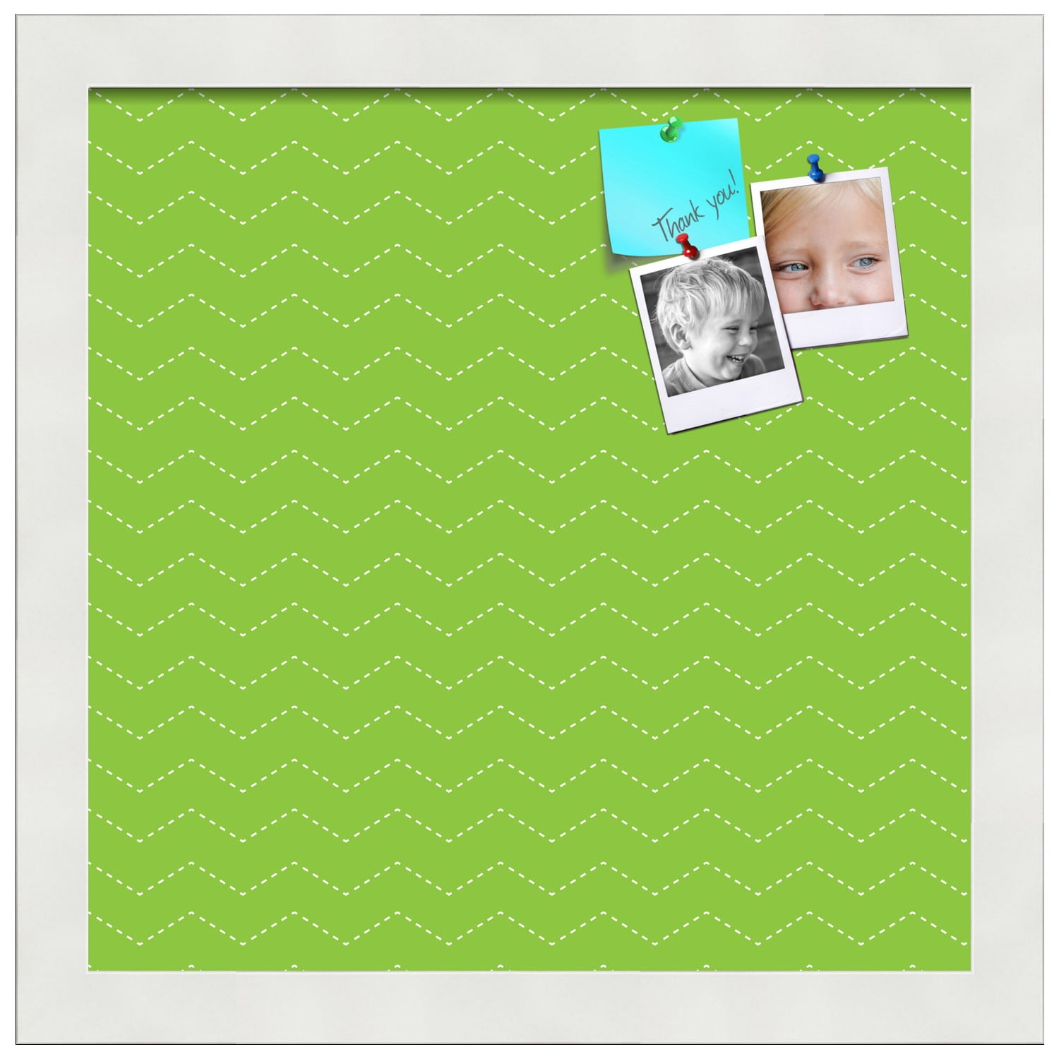 PinPix ArtToFrames 10x10 Custom Cork Bulletin Board Green Chevron   Poster Board Has a Fabric Style Canvas Finish, Framed in Satin White Frame (PinPix-518)