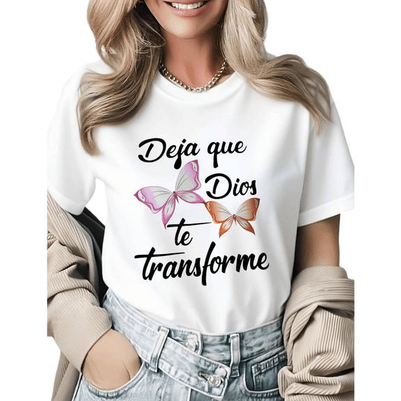 Vintage Spanish Christian Butterfly Gift Graphic Tees Womans T shirt Black White S-5XL Tops