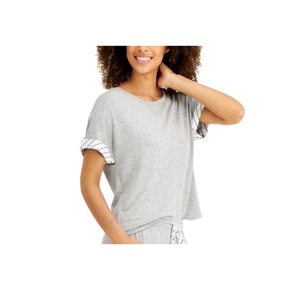Alfani Womens Ultra Soft Contrast Trim Pajamas Top, XX-Large, Grey Heather