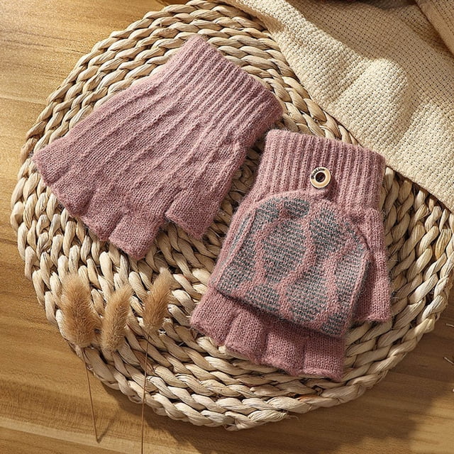 Gants Épais Chauds Sans Doigts Couleur Unie Automne et Hiver pour Femmes Multicolore