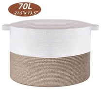 Large Cotton Rope Storage Basket, 21.5" x 13.5" (70L) Round Woven Baskets for Storage, Oversized Organizer with Handles Laundry Basket for Toys, Towels, Books