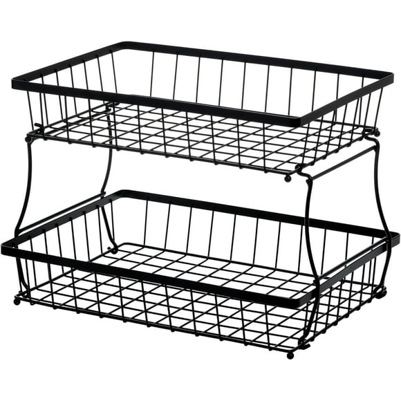 2 Tier Steel Basket, Standing Storage Rack Ideas for Fruits, Vegetables, Bread, etc. (14-inch)