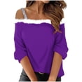 thumbnail image 3 of QIUOMBBP Off Shoulder Christmas Shirts for Women Solid Color Fluffy Fuzzy Neck Long Sleeve Tops Cute Teen Girls Clothes, Purple, XL, 3 of 6