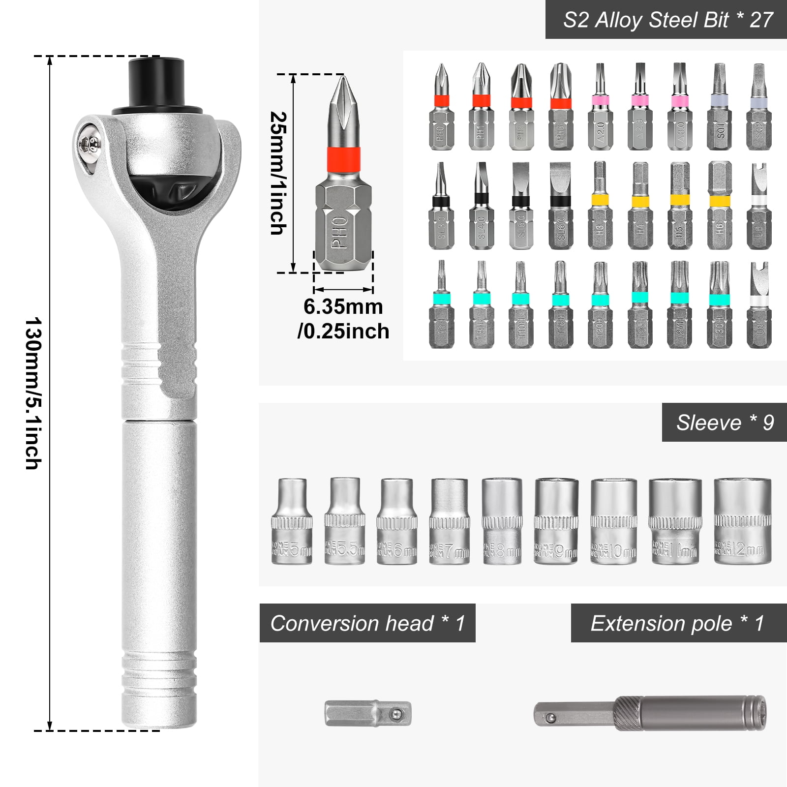 Ratchet Screwdriver Set with Magnetic Bits, 40-in-1 Portable Ratcheting Wrench and Socket Tool Kit with Heavy-Duty Case for Bicycle, Electronics and Home Repair