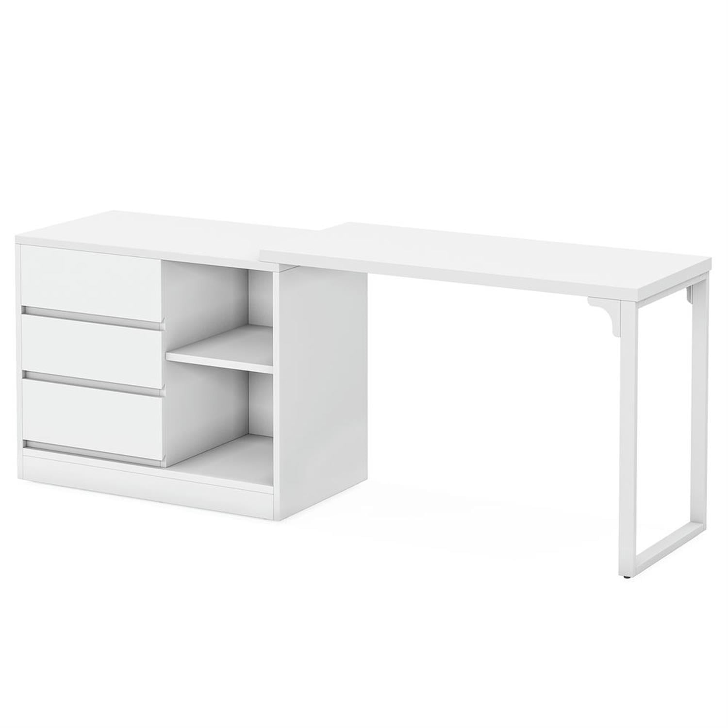 Demi Bonn Modern L Shaped Gaming Computer Desk, 70" Reversible Corner Executive Desk with Drawer Cabinet for Home Office, White