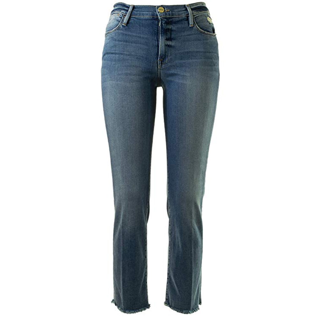 Frame Le High Raw Edge Straight Jeans in Roxton 