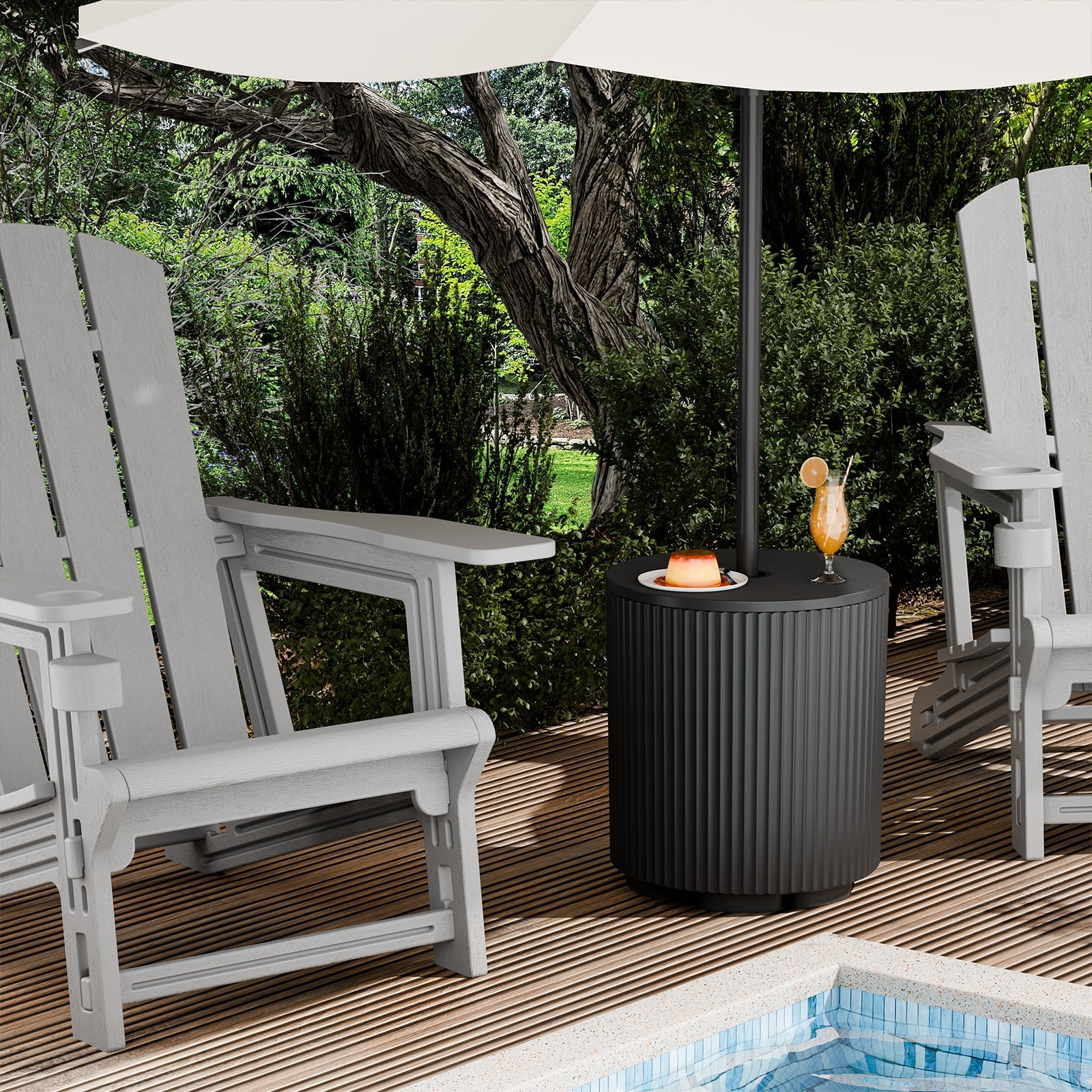 Chiccushion Umbrella Side Table, Patio Umbrella Base with 1.5 inch Hole, Fade & Scratch Resistant Lounger Table for Outdoor, Pool, Picnic, Black