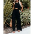 thumbnail image 2 of Chouyatou Women's Smocked Elastic High Waisted Cotton Linen Loose Fit Wide Leg Beach Trousers Pants Palazzo with Pockets Black L, 2 of 5