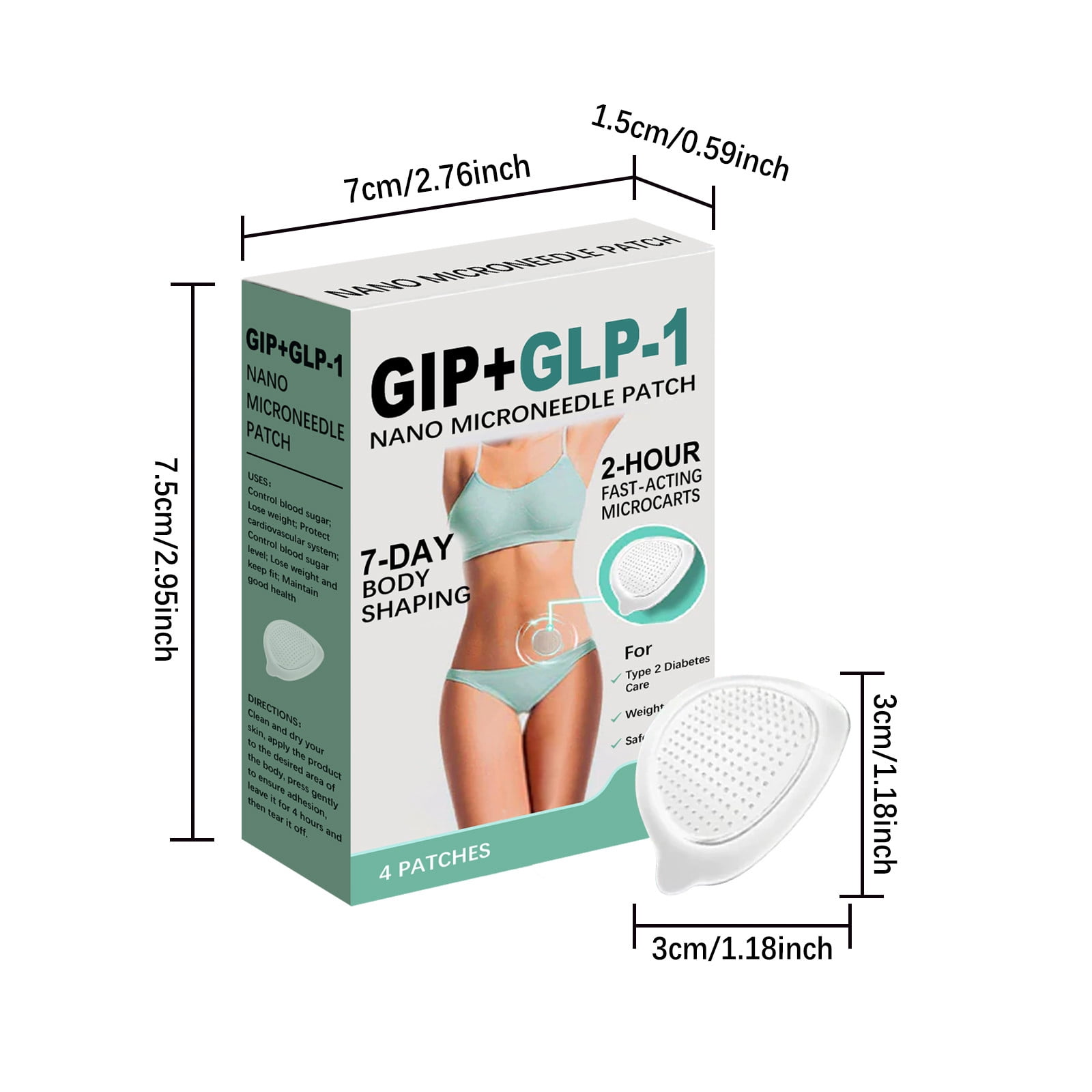 gip glp 1 nano microneedle patch GIP+GLP-1 Nano Microneedle Patch 4pcs (Pack of 2), 7-day Body Shaping,  2-hour Fast-Acting Microcarts