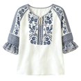 thumbnail image 4 of DHFJKG Boho Tops For Women V Neck Lace Up Floral Printed Half Sleeve T Shirts Summer Beach Vacation Clothes, 4 of 4
