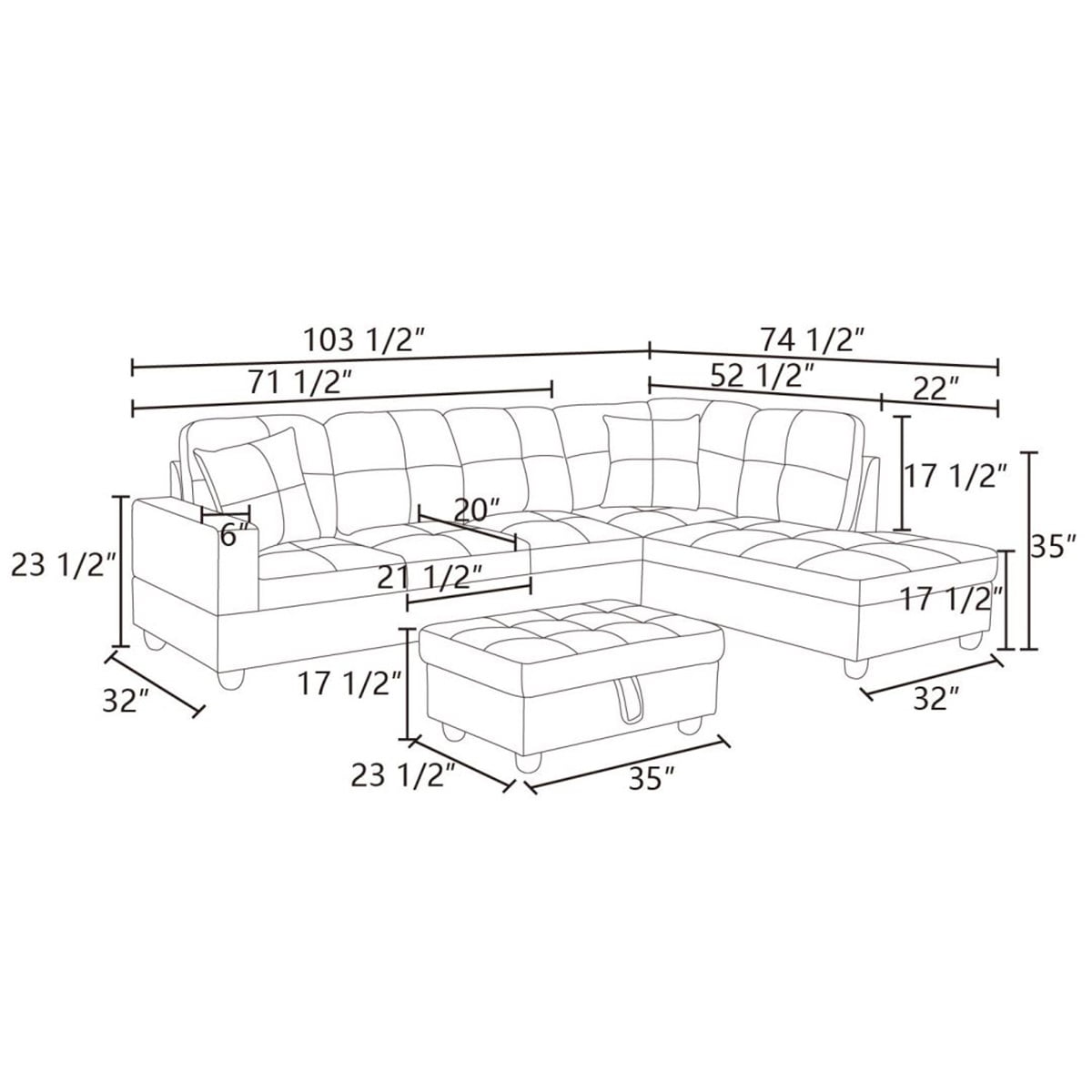 Hommoo Faux Leather L-Shaped Sectional Sofa, Modern 4-Seat Couches and Sofas Set, Living Room Furniture Sets for Home& Office, Brown(No Ottomans)