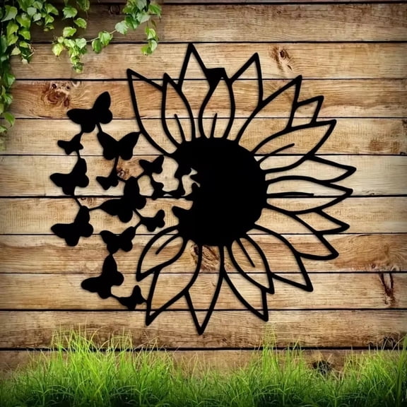 HELLOYOUNG Metal Butterfly Sunflower Wall Art Decor Hanging Metalwork for Living Room Bedroom Garden Outdoor Party Decoration Gift