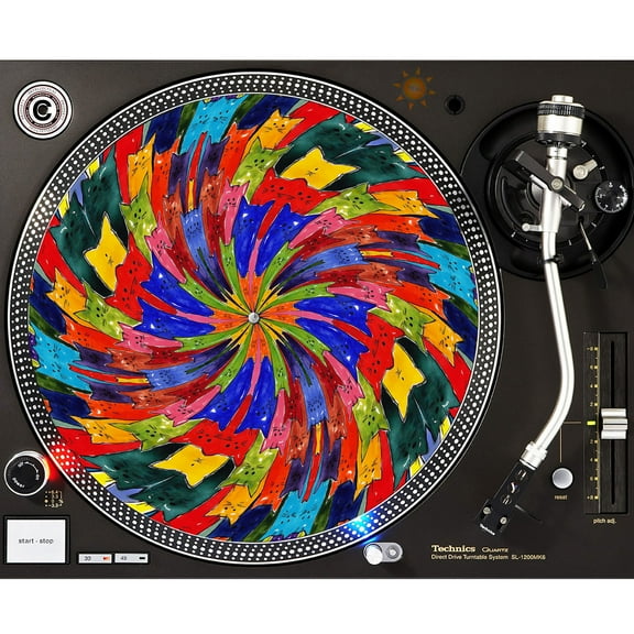 KuzmarK™ 12" DJ Turntable Slipmat - Jellybean Kitty Candy Kane by Denise Every
