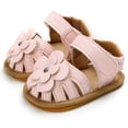 thumbnail image 2 of Huowey Infant Baby Girls Summer Sandals Solid Color Closed Hollow Out First Walking Hook And Loop T-Strap Shoes Flat Soft Sole Lightweight Beach Holiday Wedding Footwear,Pink,20, 2 of 3