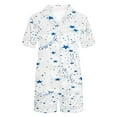 thumbnail image 4 of Jalioing 2 Piece Pajamas Outfits Womens Printed Lounge Set Button down Lapel Shirt and Shorts Sets, 4 of 4