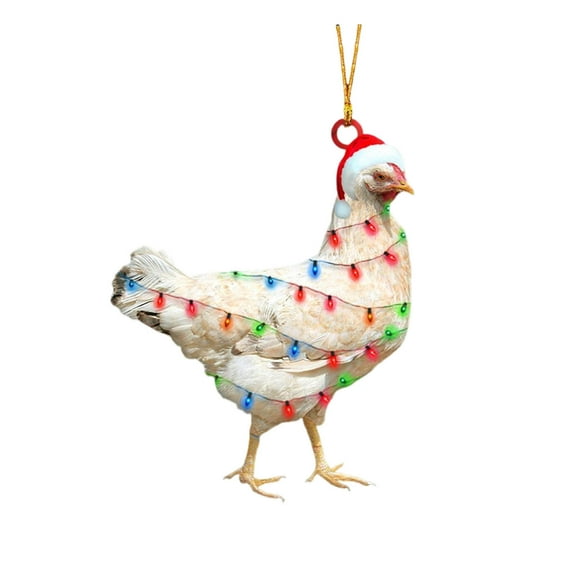 Darzheoy Christmas Chicken Ornament, Acrylic Material Rooster Pendant, Christmas Tree Decoration Flat Pendant