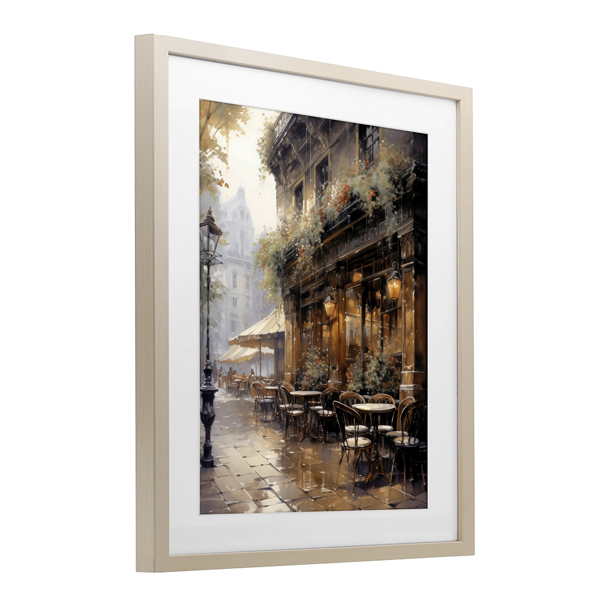 Stupell Industries Paris Street Cafe in Rain Birch Framed Print Under Glass, design by Creative Studio