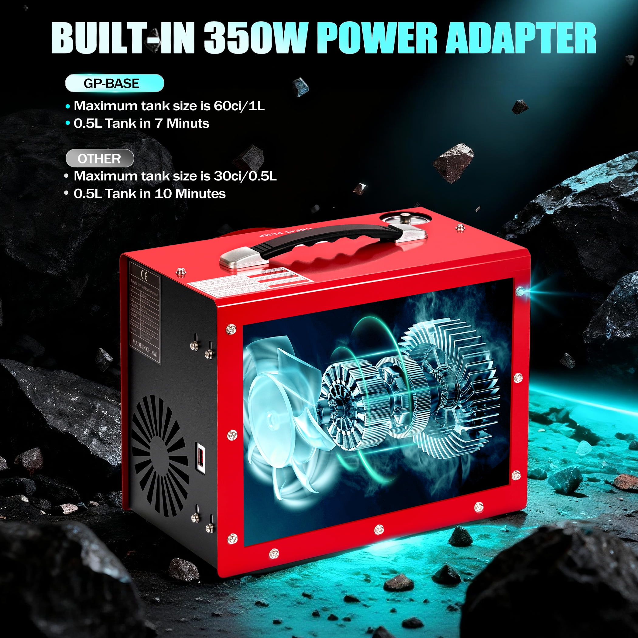 PCP Air Compressor, 4500Psi/30Mpa, Unique Wire Spool Portable Design, Auto-Stop, Oil/Water-Free, 8MM Quick-Connector, 110V AC or 12V Car Battery
