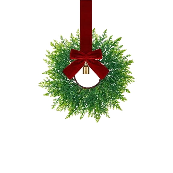Mini Christmas Wreath with Ribbon Bells, Small Wreath for Kitchen Window Chair Back, Festival Decoration for Rural Inn Home, Wreath for Cabinet, Wreath Small, Festive Accent for Indoor , 1 Wreath