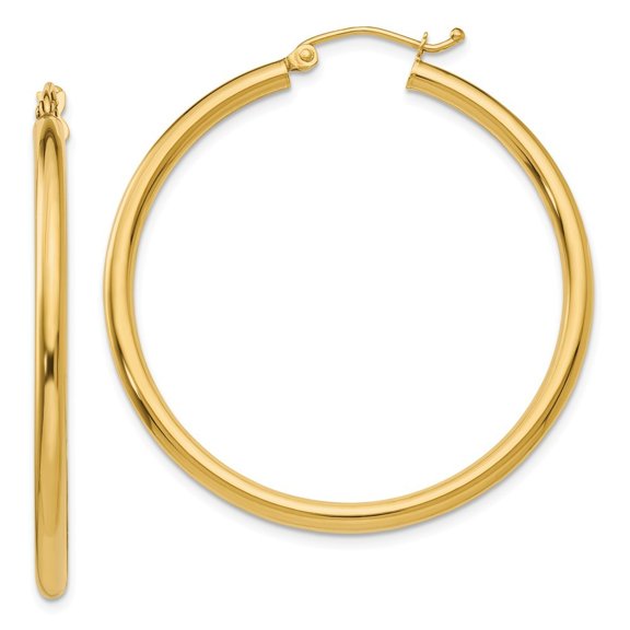 14k Yellow Gold Polished 2.5mm Round Hoop Earrings - 2.8 Grams - Measures 40mm long 2.5mm Thick
