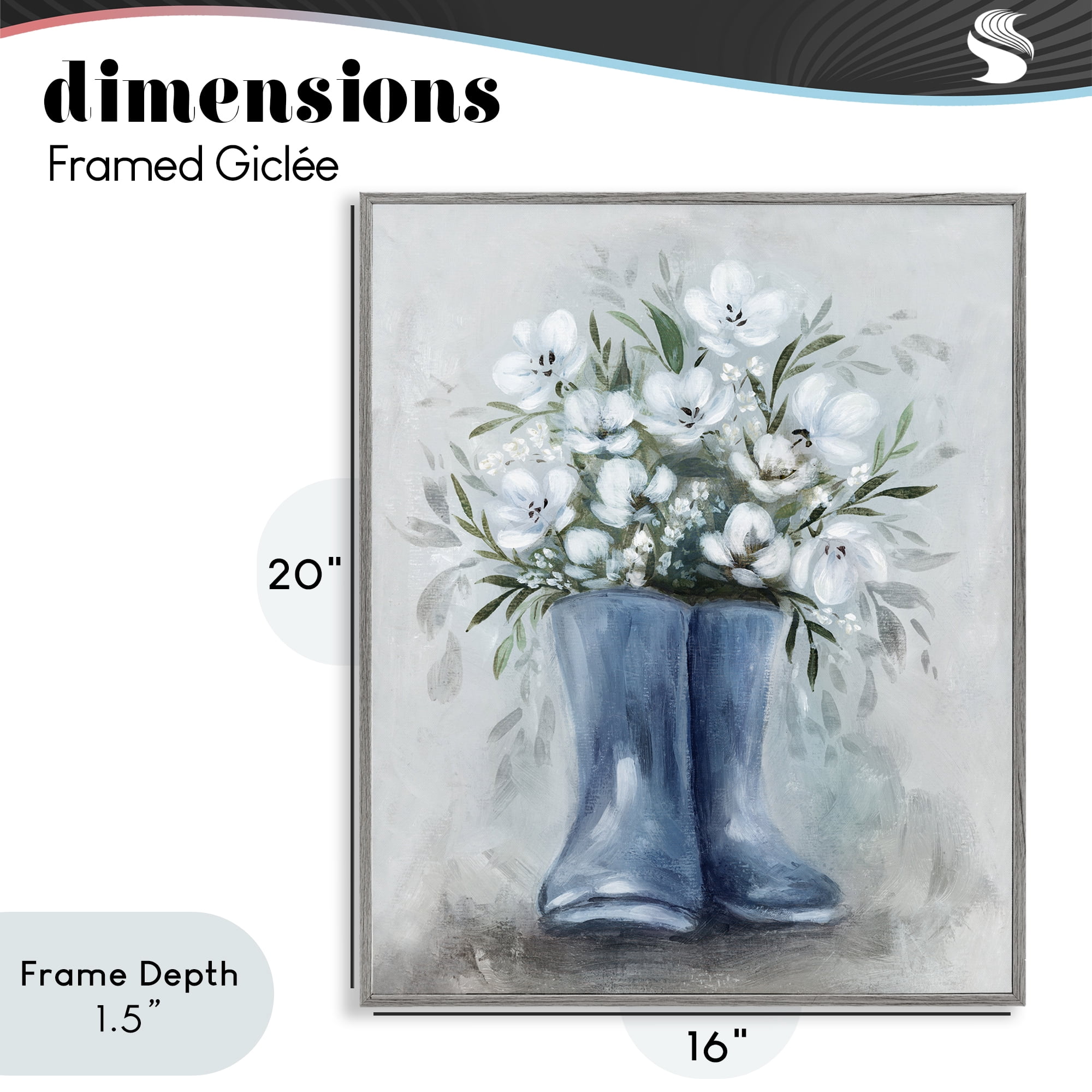 Stupell Industries Botanical Bouquet in Blue Boots Gray Framed Giclee Art, design by Kristen Brockmon