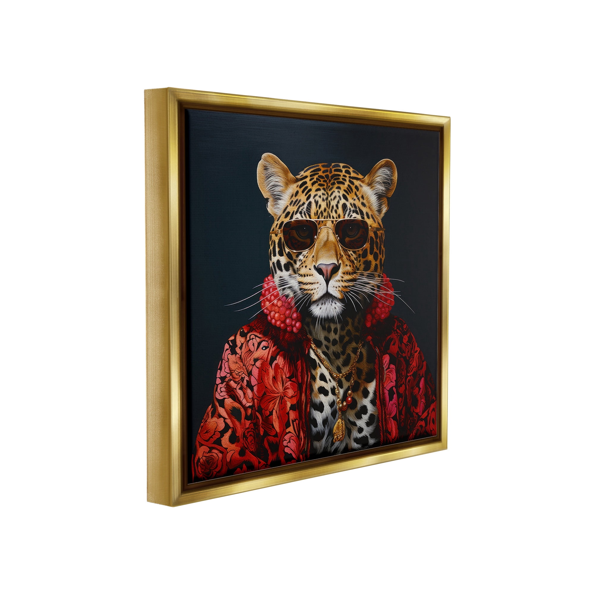 Stupell Industries Trendy Leopard Fashion Animals & Insects Painting Gold Floater Framed Canvas Art Print Wall Art, 18 x 18