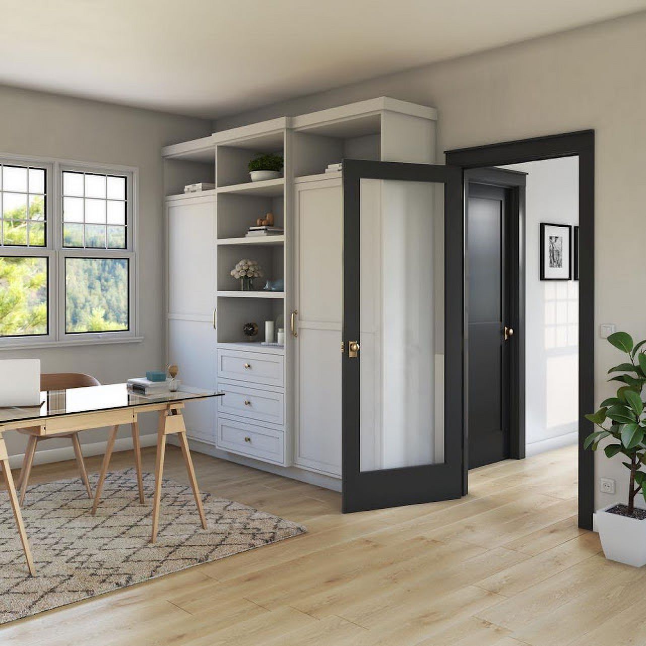 30 in. x 80 in. x 1-3/8 in. Clear Glass 1-Lite Shaker Black Finished Solid Wood Core Interior Door Slab