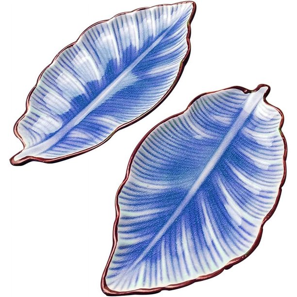 Soporte de cuchara de porcelana para encimera de cocina, 7 pulgadas, 2 piezas de soporte de cuchara de cerámica con forma de hoja azul, utensilios de cocina, decoración y accesorios de cocina de