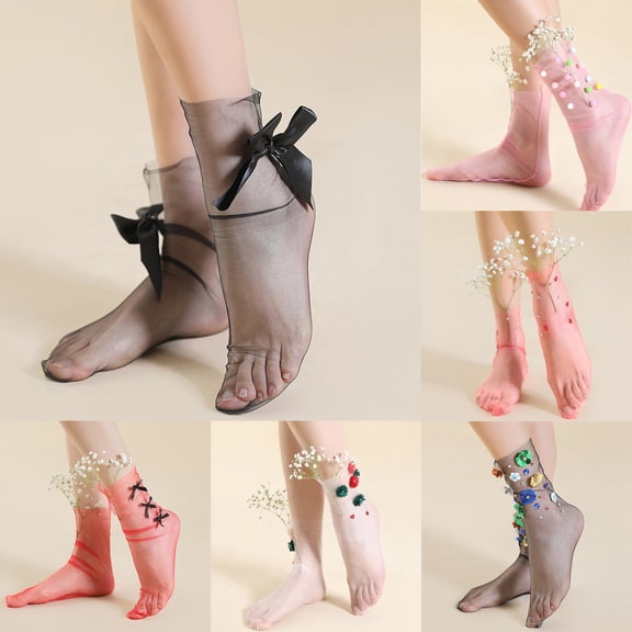 Siminsem Women Lace Ankle Socks 1 Pairs Ruffle Fishnet Ankle Socks for Ladies Sheer Mesh Breathable Hollow Out Dress Stockings See-Through Elastic Summer Socks Lace Trim Frilly, Black, One Size