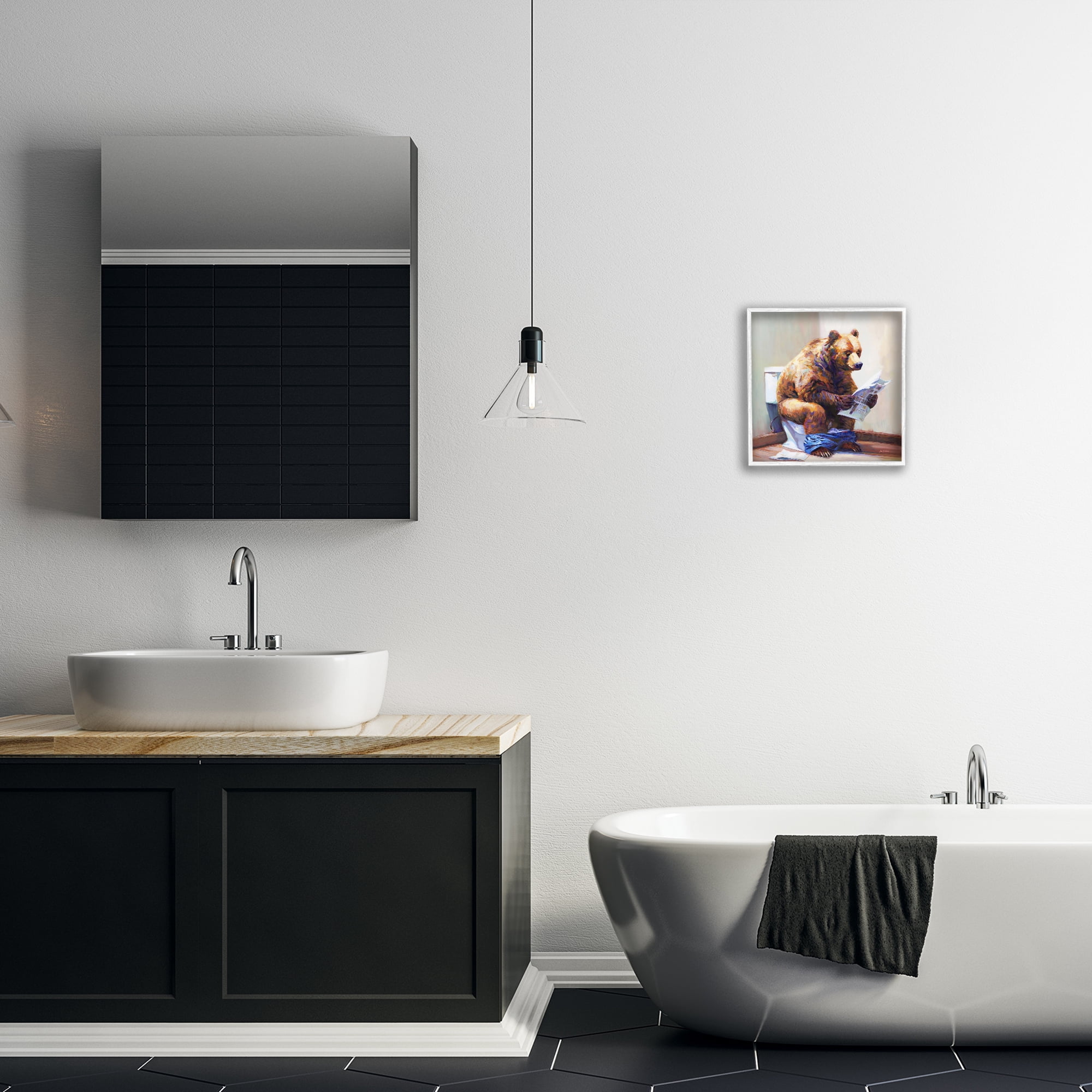 Stupell Industries Bathtub Bear with Graffiti Typography Painting White Framed Art Print Wall Art, 12 x 12